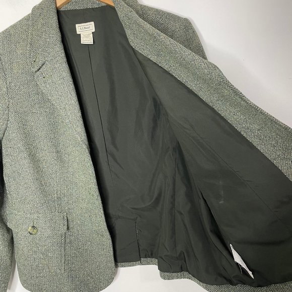 Vintage LL Bean Women's Petite XL Wool Blend Tweed Herringbone Blazer Green - Picture 7 of 14